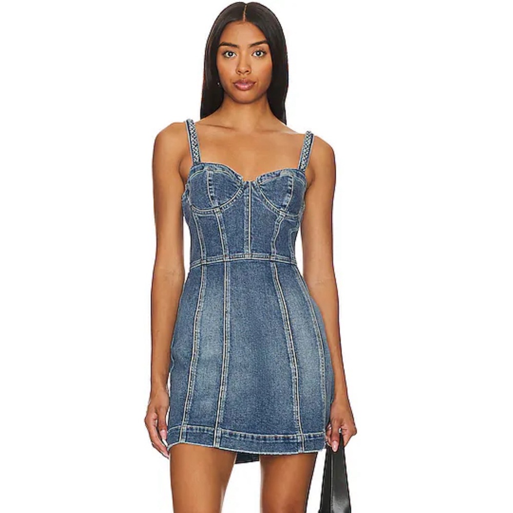Alice + Olivia Raylene Blue Denim Bustier Mini Dress Size 14